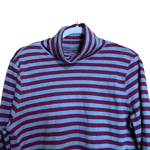 Liz Claiborne Womens Size Large Multicolor Stripe Turtleneck Blouse Cotton Top - Picture 2 of 4